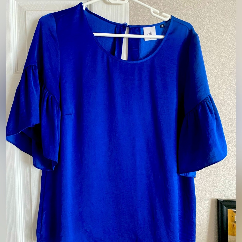 CAbi royal blue bell sleeve dressy top gently worn.